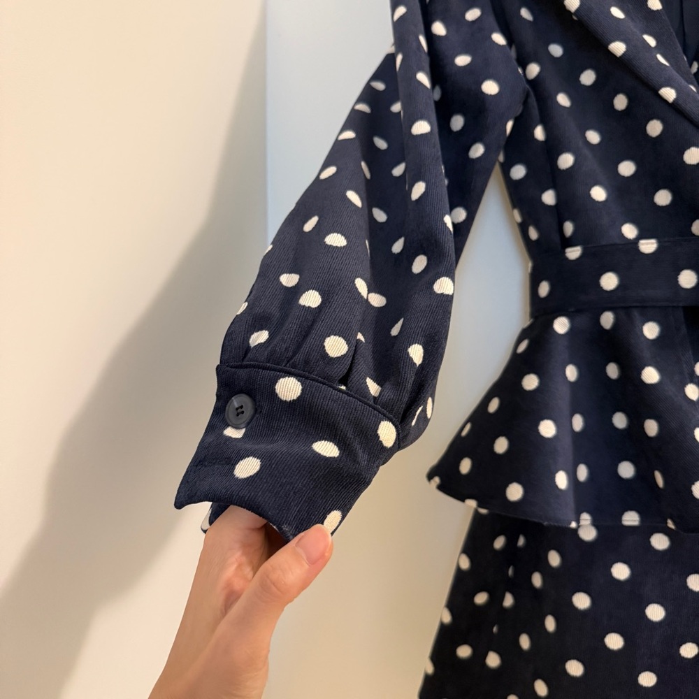 White and Blue Polka Dot Blazer with Puff Sleeves - Picture 14 of 14